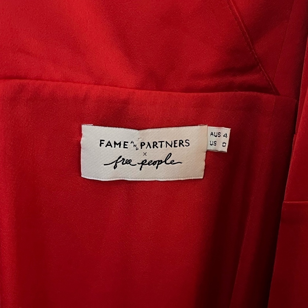 FAME & PARTNERS x FREE PEOPLE | Red Bond Maxi Wrap Dress w Thigh Slit | Size 4 - Picture 4 of 12